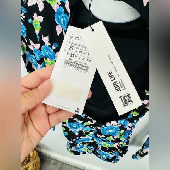 NWT Zara Blue Rose Printed Black  Backless Mini Dress - Picture 9 of 9